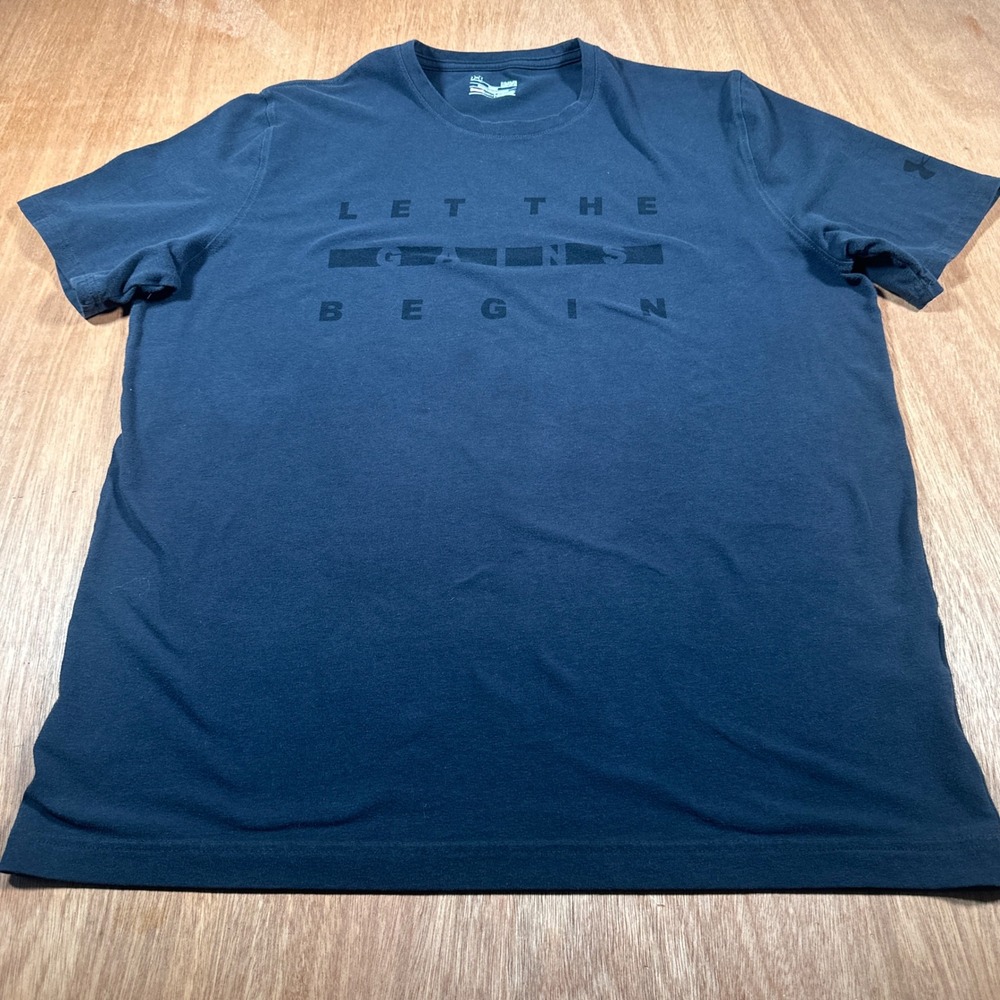Under Armour T-Shirt Mens Large Dark Gray Let The Gains Begin HeatGear 1273463